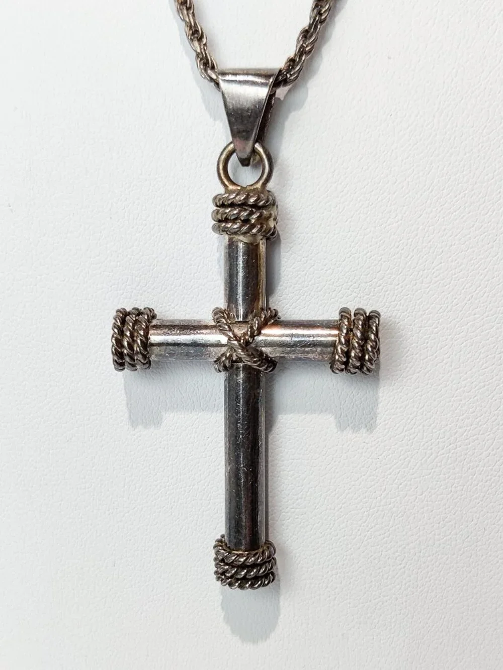 Vintage Taxco 925 Sterling Silver Brutalist Cross Necklace
